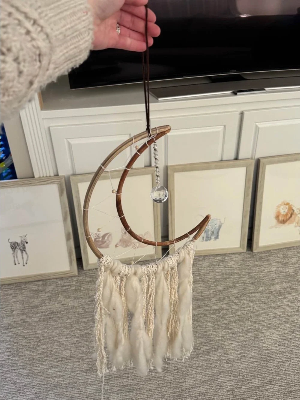 Boho Crescent Moon Wall Hanging in Cream